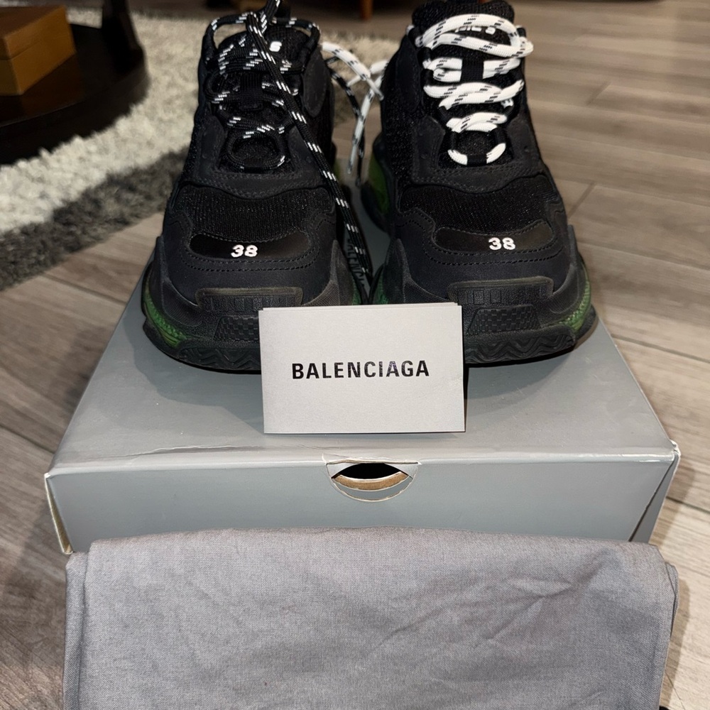 Balenciaga Black and Green Sneakers